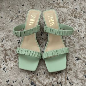 Sage green Zara mule heeled sandals
